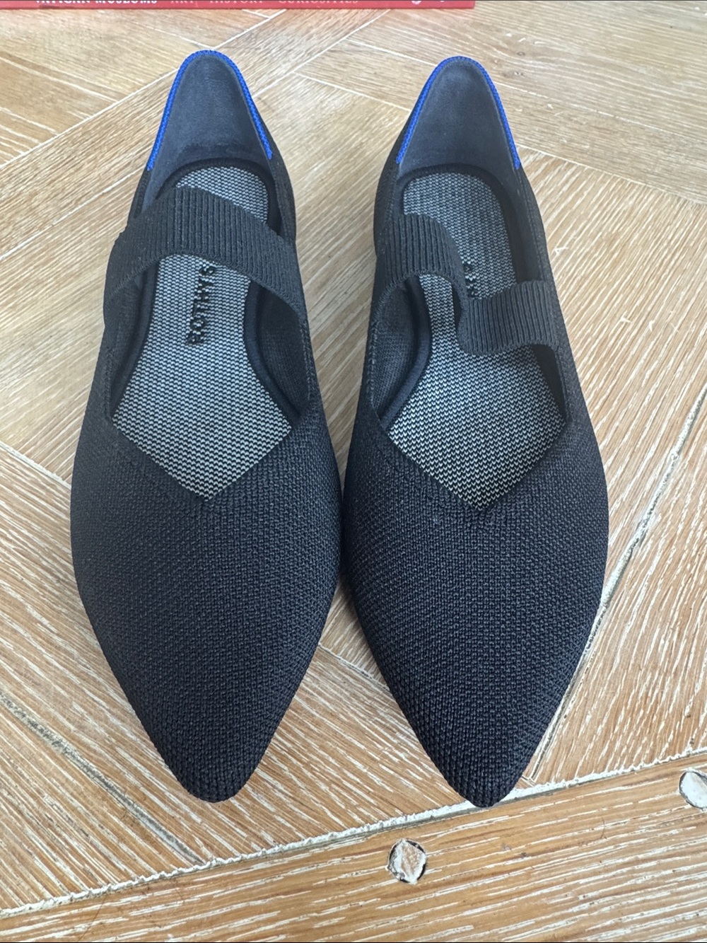 Rothy's Black Pointed Knit Mary Jane Flats with Elastic Strap - Picture 7 of 9